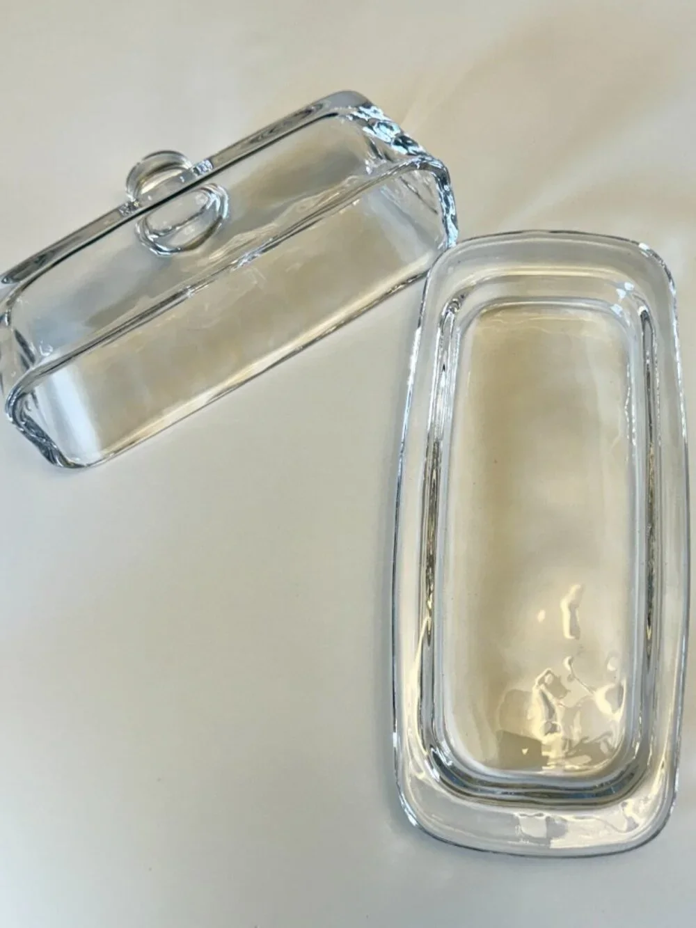 Vintage Heavy Clear Glass Butter Dish Covered Butter Keeper Modern Rectangle